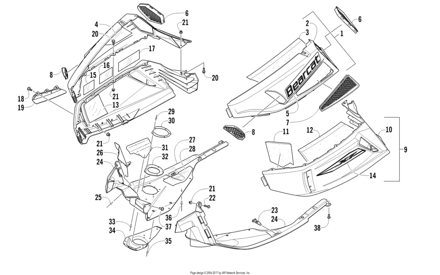 Схема узла «Боковые панели & Нижние подкрылки (94841)» для Arctic Cat Bearcat 570 XT