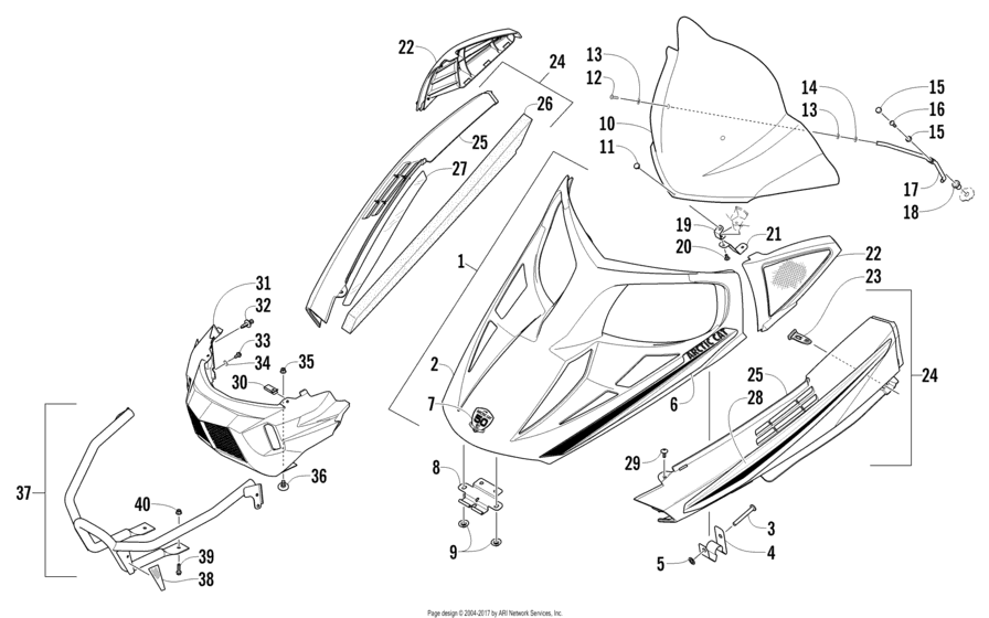 Схема узла «Капот & Ветровое стекло & Передний бампер (94848)» для Arctic Cat Bearcat 570 XT