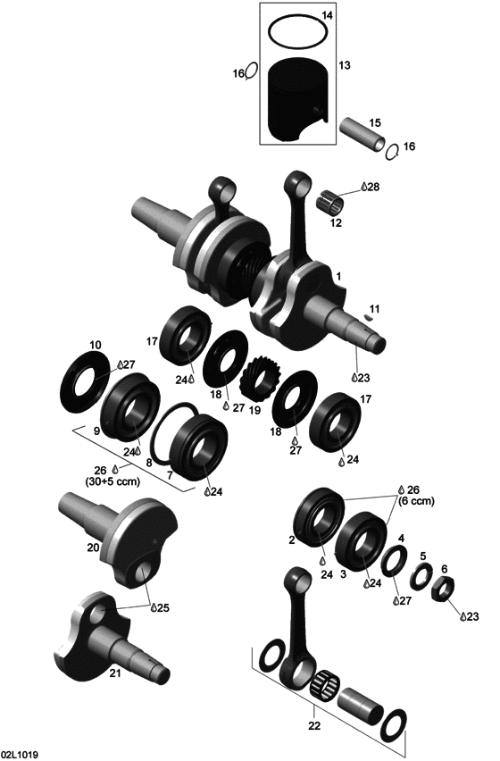 Взрыв-схема узла «01- Crankshaft And Pistons»