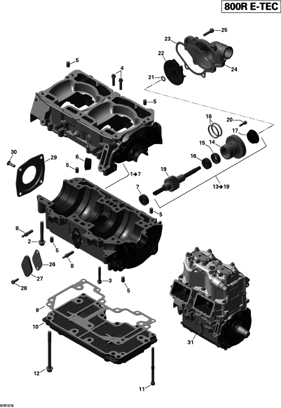 Взрыв-схема узла «01- Crankcase And Water Pump _Freeride»