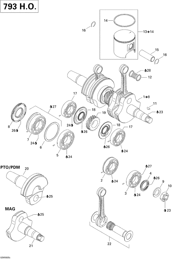 Взрыв-схема узла «01- crankshaft and pistons 793ho»