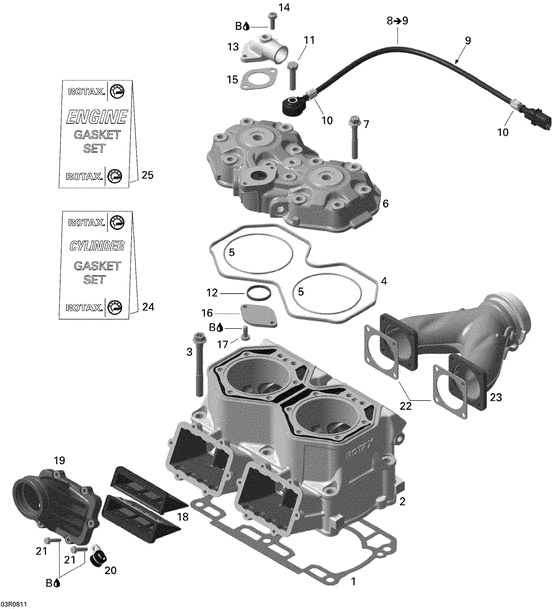 Схема узла «01- cylinder and cylinder head» для BRP Renegade X 800R