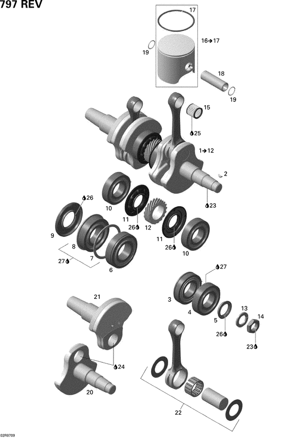 Взрыв-схема узла «01- crankshaft and pistons»