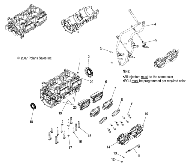 Схема узла «Картер & Дроссельная заслонка (S05MP8DS/DSA/DSB/DSC)» для Polaris Fusion 900