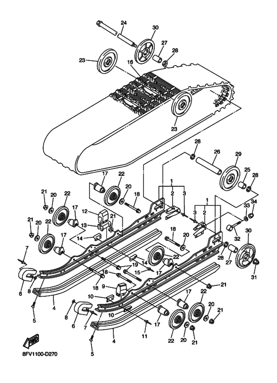 Схема узла «Задняя подвеска (Катки)» для Yamaha RX-1